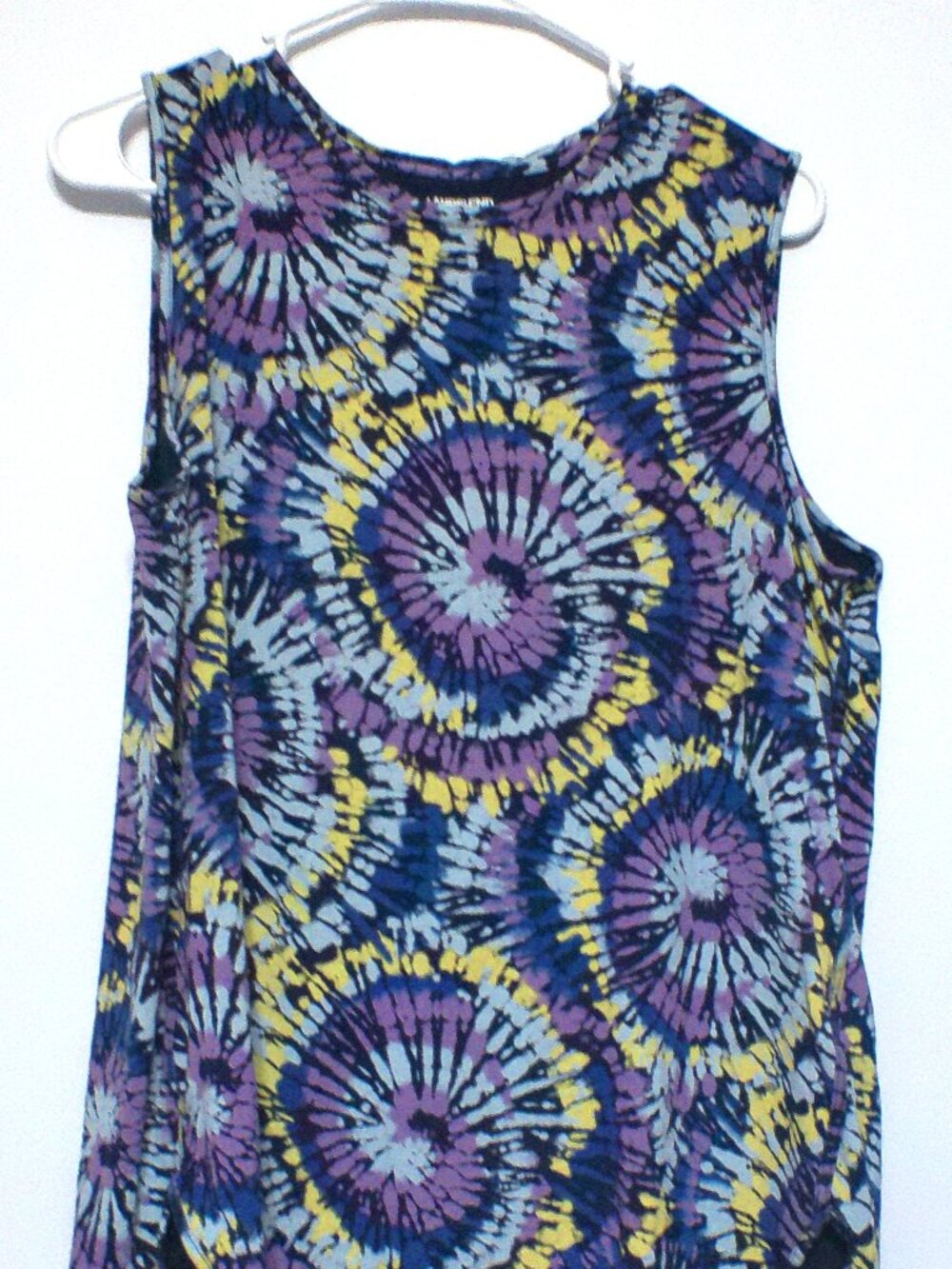 Lands' End Women XL Tie Dye Print Sleeveless Top Cotton Modal Stretch Purple Blu